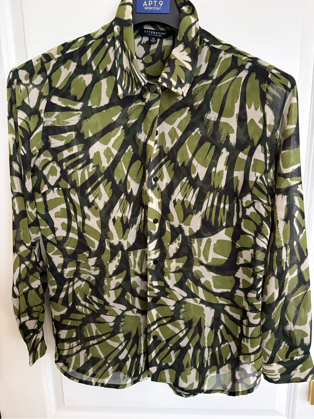 Liverpool Olive Green, Black & Cream Abstract Print Button-Down Shirt